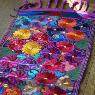 Bright Colors 4' Long Mexican Embroidered Table Runner Textile Textile Zinnia Folk Arts   