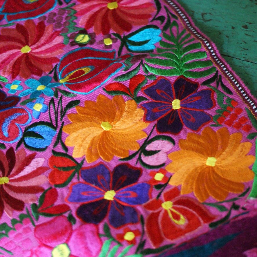 Bright Colors 4' Long Mexican Embroidered Table Runner Textile Textile Zinnia Folk Arts   