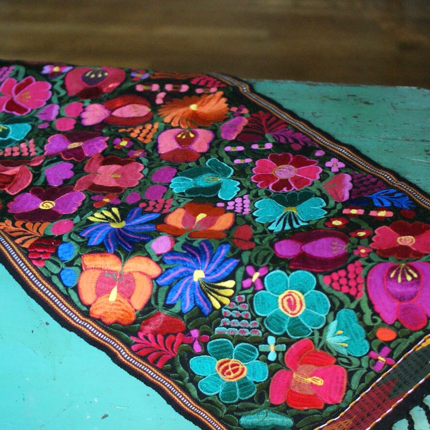 Bright Colors 4' Long Mexican Embroidered Table Runner Textile – Zinnia ...