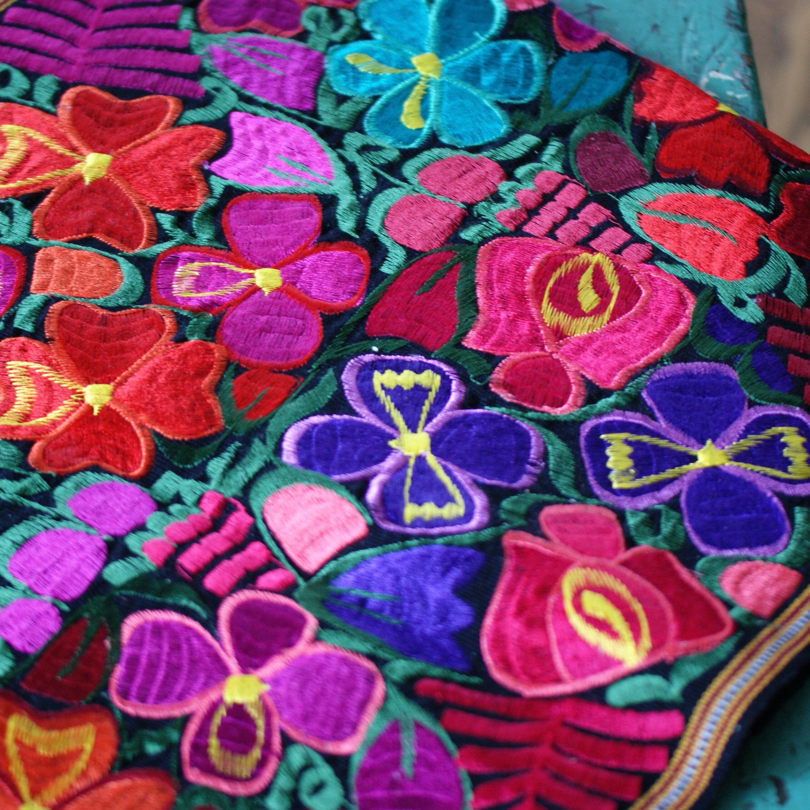 Bright Colors 4' Long Mexican Embroidered Table Runner Textile Textile Zinnia Folk Arts   