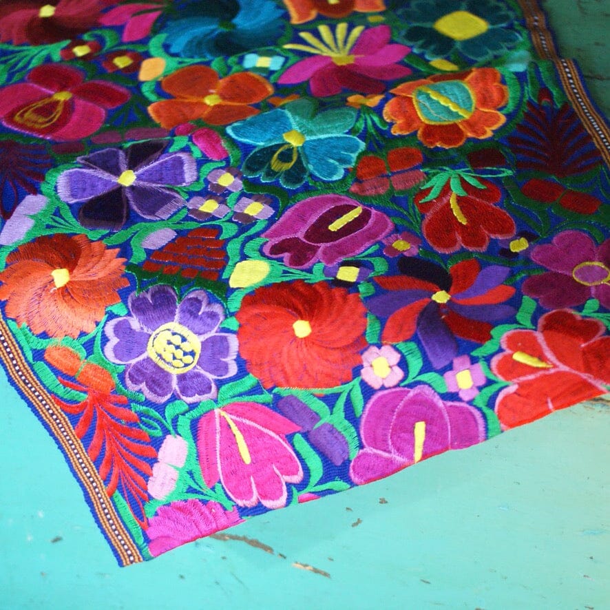 Bright Colors 4' Long Mexican Embroidered Table Runner Textile Textile Zinnia Folk Arts   