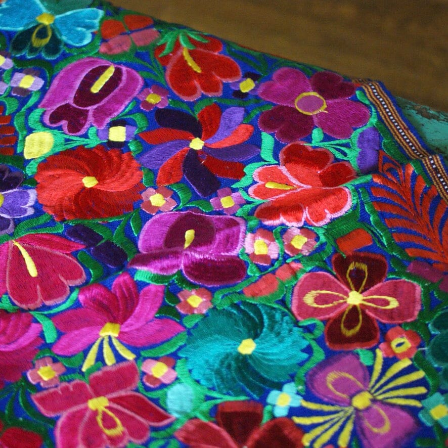 Bright Colors 4' Long Mexican Embroidered Table Runner Textile Textile Zinnia Folk Arts   