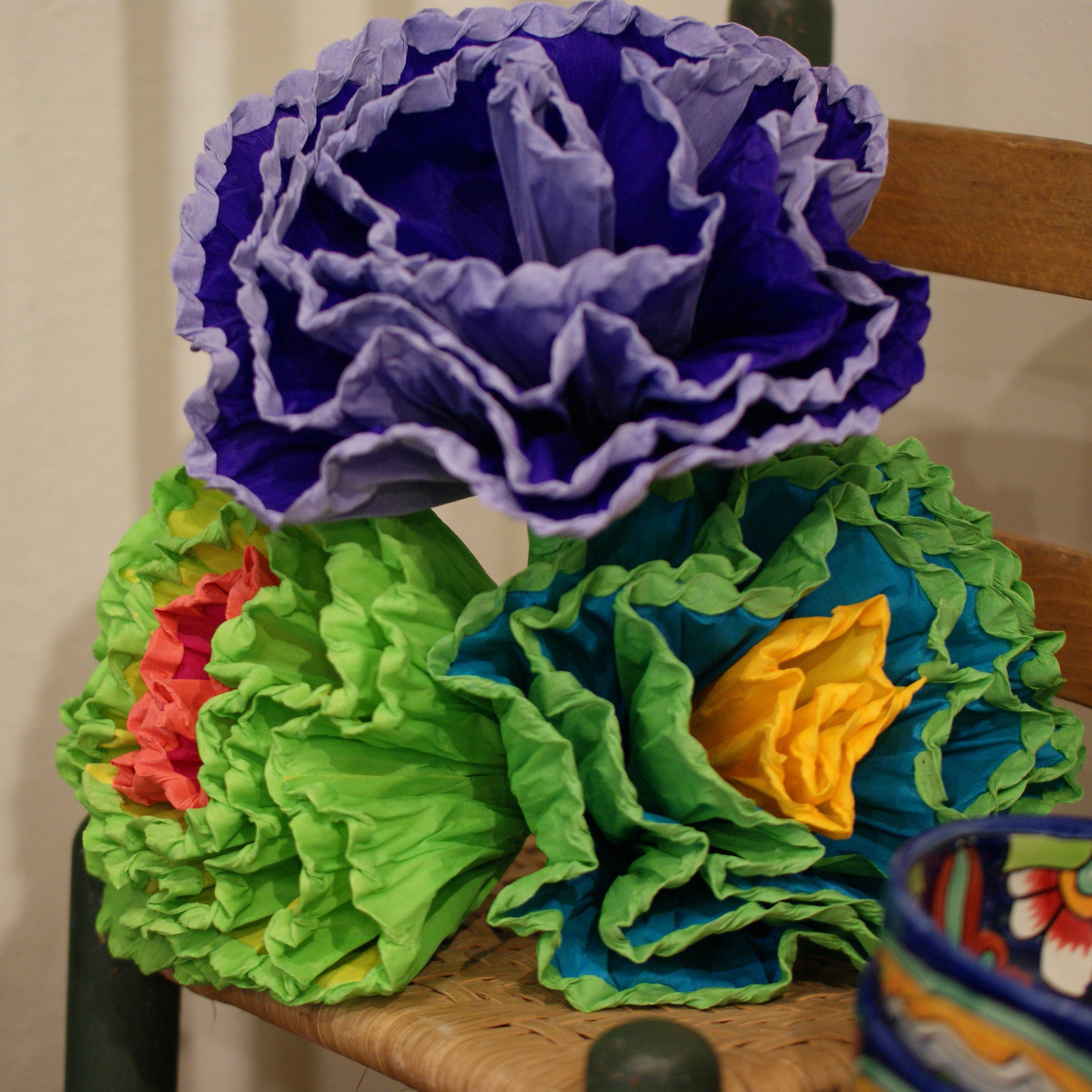 Bright Multicolored Mexican Paper Flowers, Grande Fiesta Zinnia Folk Arts   
