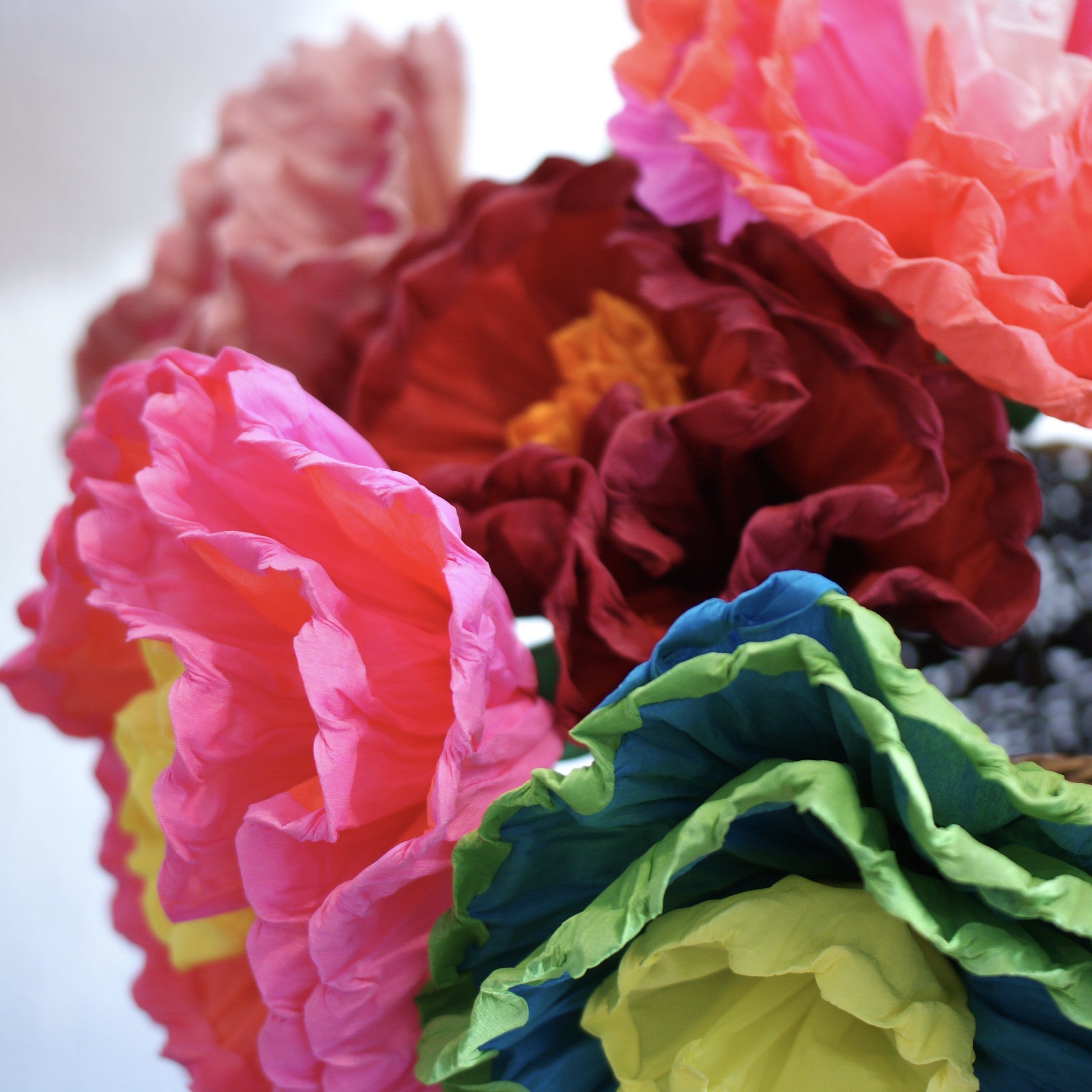 Bright Multicolored Mexican Paper Flowers, Grande Fiesta Zinnia Folk Arts   