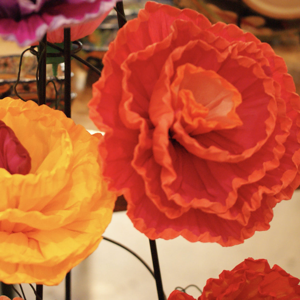 Bright Multicolored Mexican Paper Flowers, Grande Fiesta Zinnia Folk Arts Warm tones (pinks/yellow/orange/red)  