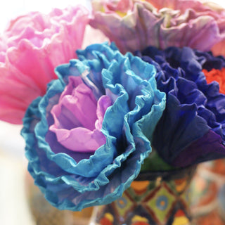 Bright Multicolored Mexican Paper Flowers, Medium Size Fiesta Zinnia Folk Arts Cool colors-blues, greens, purple, white  