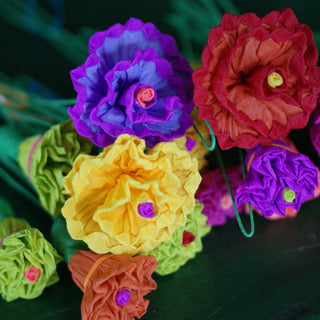 Bright Multicolored Mexican Paper Flowers, Tiny Fiesta Zinnia Folk Arts   