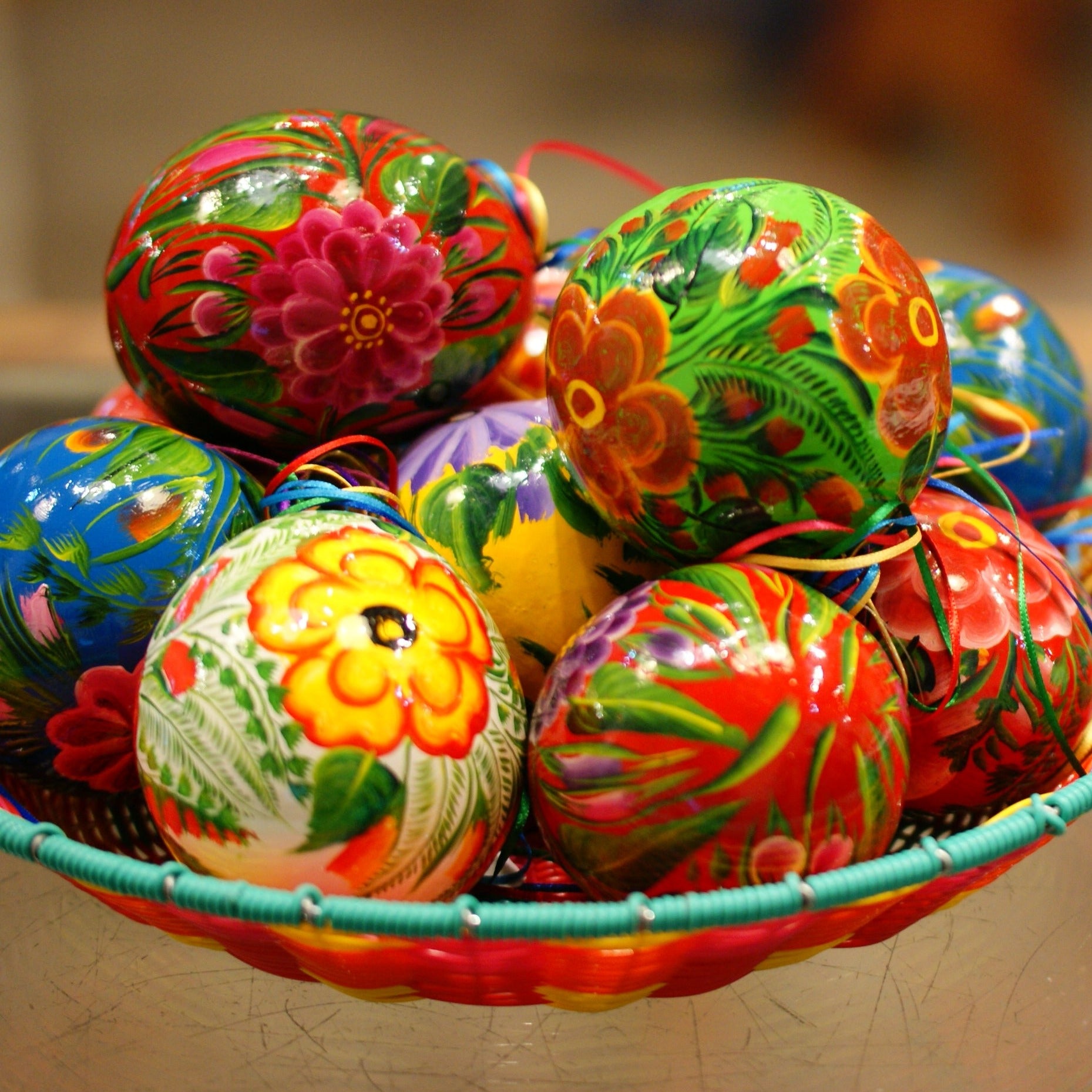 Bright Painted Gourd Mexican Christmas Tree Ornaments Christmas Zinnia Folk Arts   