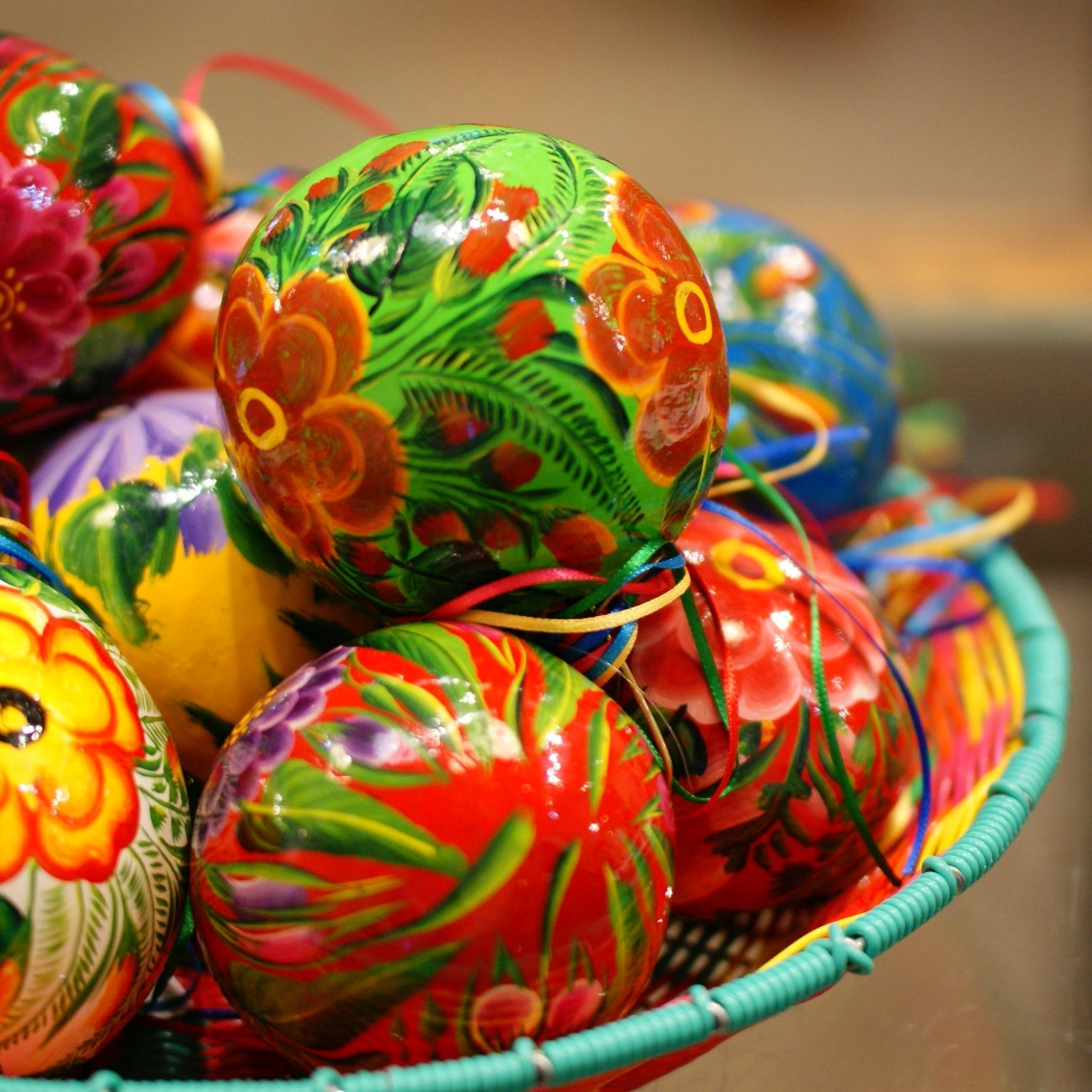 Bright Painted Gourd Mexican Christmas Tree Ornaments Christmas Zinnia Folk Arts   