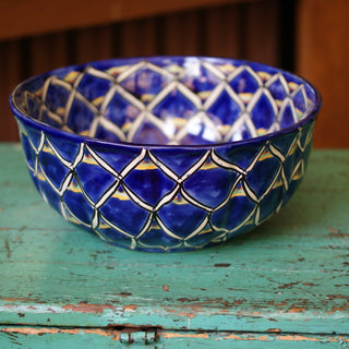 Calabaza Talavera Salad Bowl, Large, Ready to Ship Ceramics Zinnia Folk Arts Blue Zinnia  