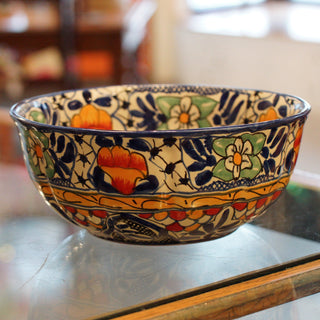 Calabaza Talavera Salad Bowl, Large, Ready to Ship Ceramics Zinnia Folk Arts Cobalt  