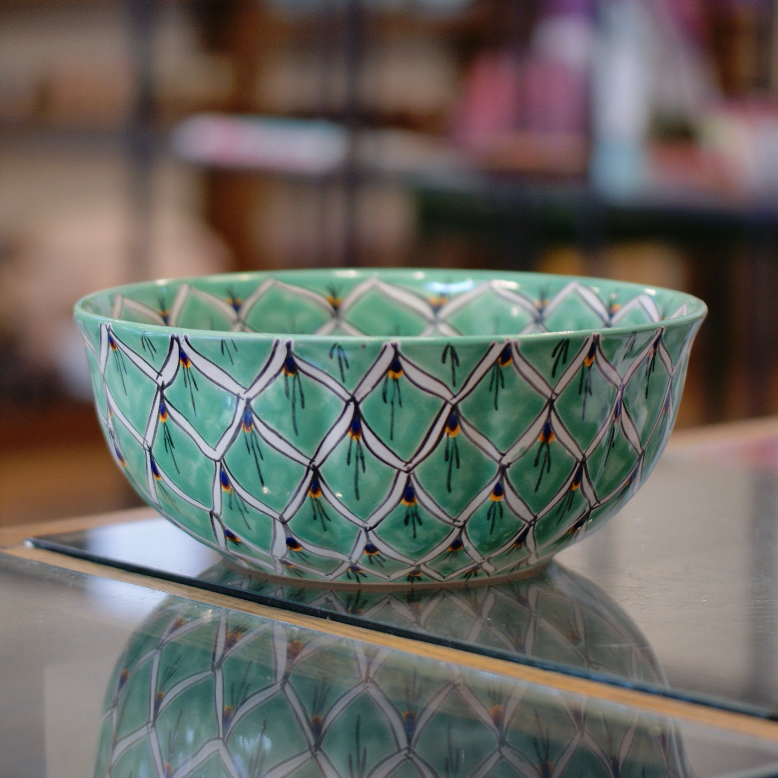 Calabaza Talavera Salad Bowl, Large, Ready to Ship Ceramics Zinnia Folk Arts Green Zinnia  