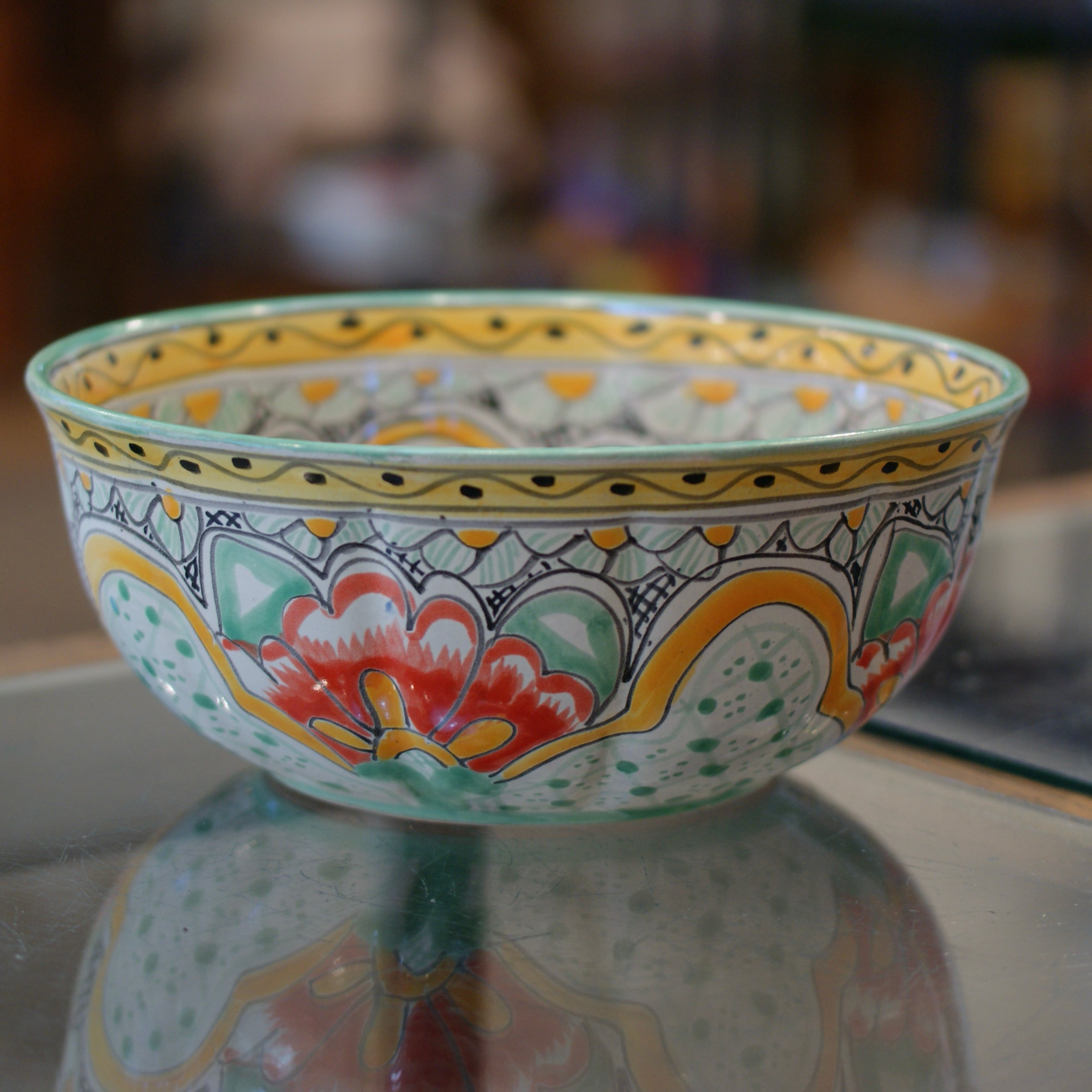 Calabaza Talavera Salad Bowl, Large, Ready to Ship Ceramics Zinnia Folk Arts Mint  