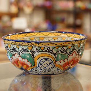Calabaza Talavera Salad Bowl, Large, Ready to Ship Ceramics Zinnia Folk Arts Orange Hibiscus  