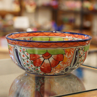 Calabaza Talavera Salad Bowl, Large, Ready to Ship Ceramics Zinnia Folk Arts Rojo  