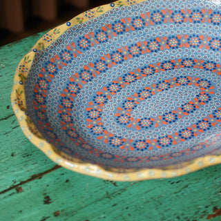 Capula Dotted Cazuelas Ceramics Zinnia Folk Arts Periwinkle/Dark Melon/Yellow  