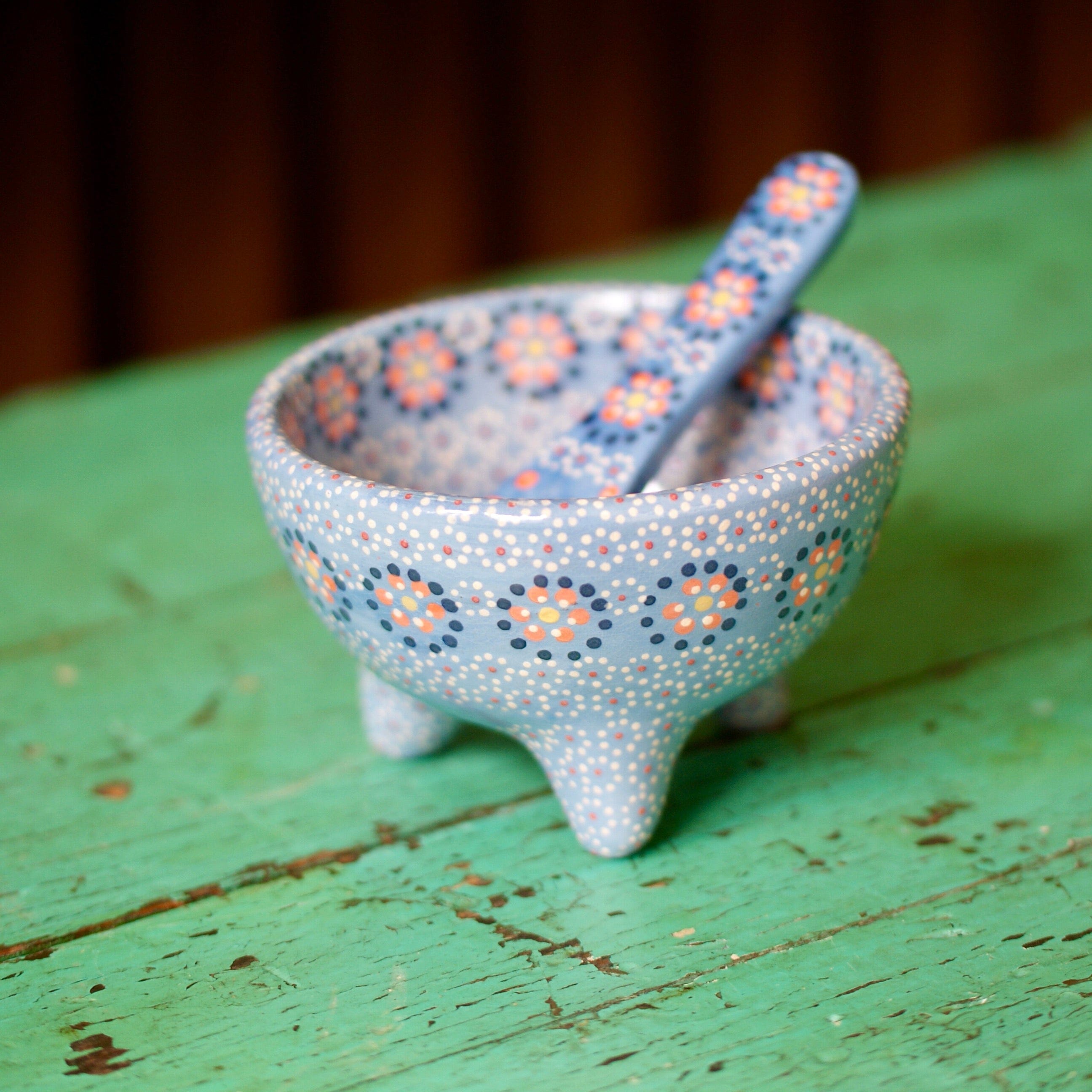 Capula Dotted Three-Footed Bowls, Ready to Ship Ceramics Zinnia Folk Arts Cornflower  