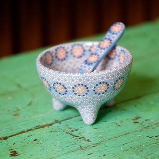 Capula Dotted Three-Footed Bowls, Ready to Ship Ceramics Zinnia Folk Arts Cornflower  