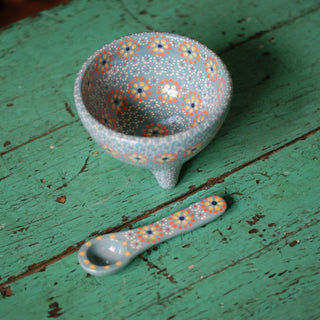 Capula Dotted Three-Footed Bowls, Ready to Ship Ceramics Zinnia Folk Arts Gray blue 2  