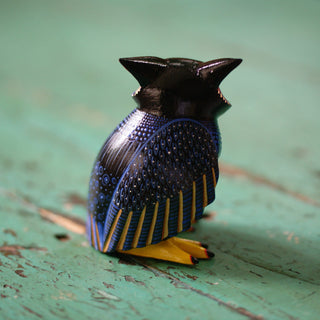 Carved and Painted Black Great Horned Owl, Victor and Jesusita Xuana, San Martin Tilcajete Whimsical Zinnia Folk Arts   