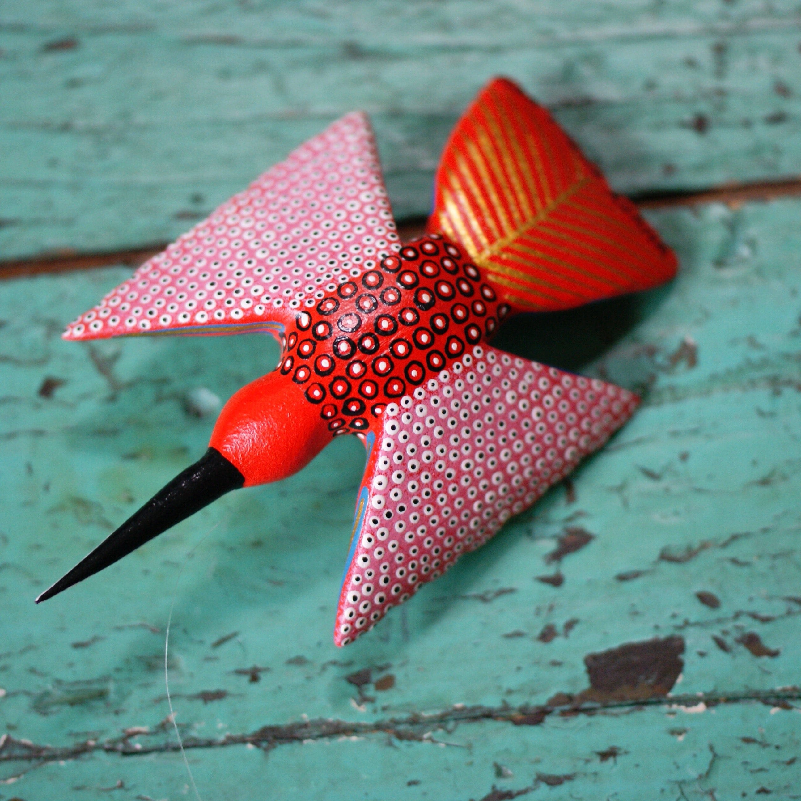 Carved and Painted Hummingbirds, Xuana Family, San Martin Tilcajete Whimsical Zinnia Folk Arts   