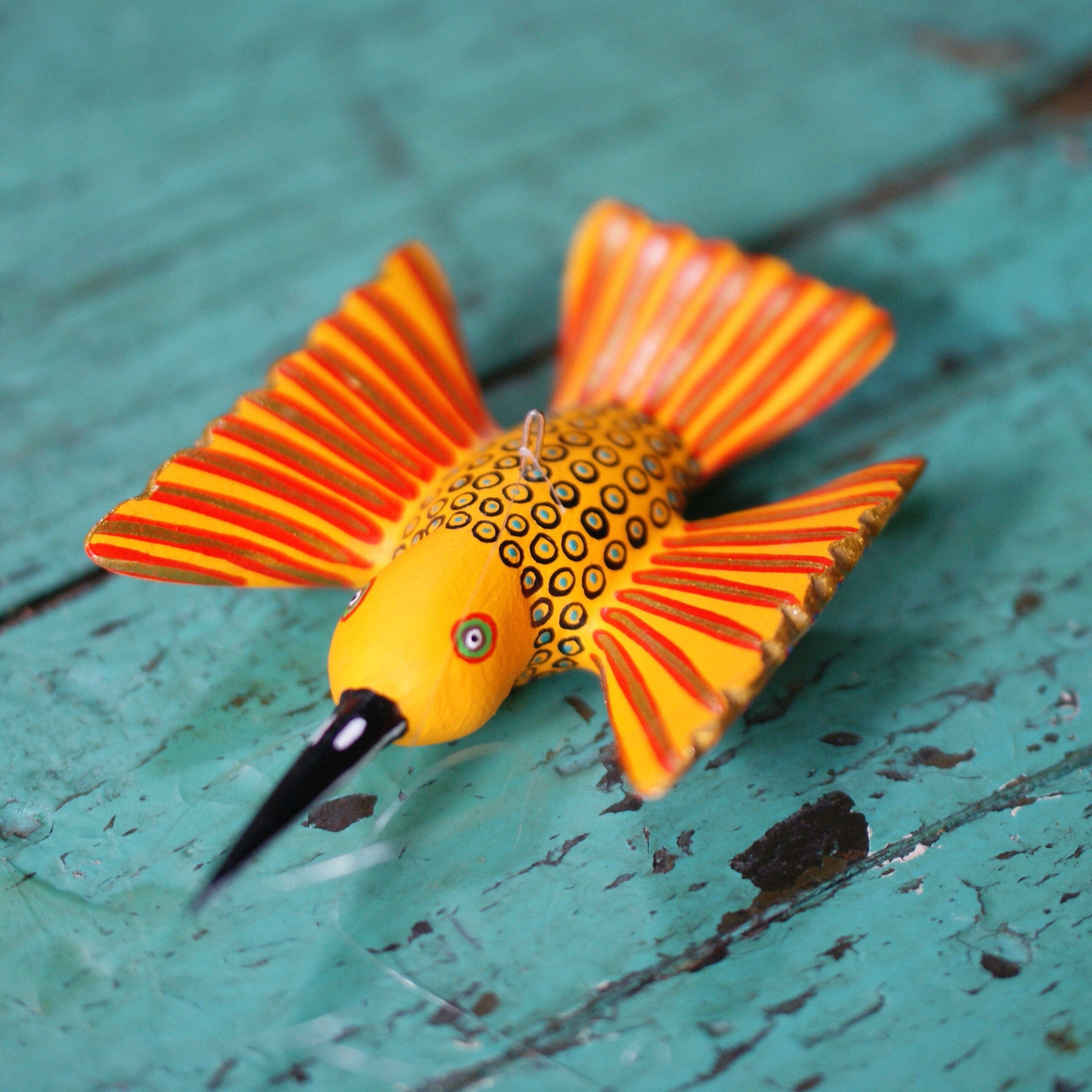 Carved and Painted Hummingbirds, Xuana Family, San Martin Tilcajete Whimsical Zinnia Folk Arts   