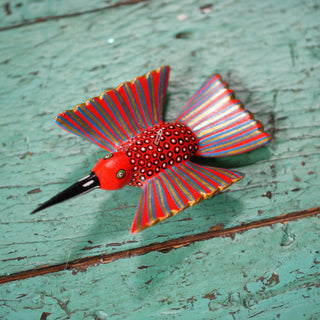 Carved and Painted Hummingbirds, Xuana Family, San Martin Tilcajete Whimsical Zinnia Folk Arts Red  