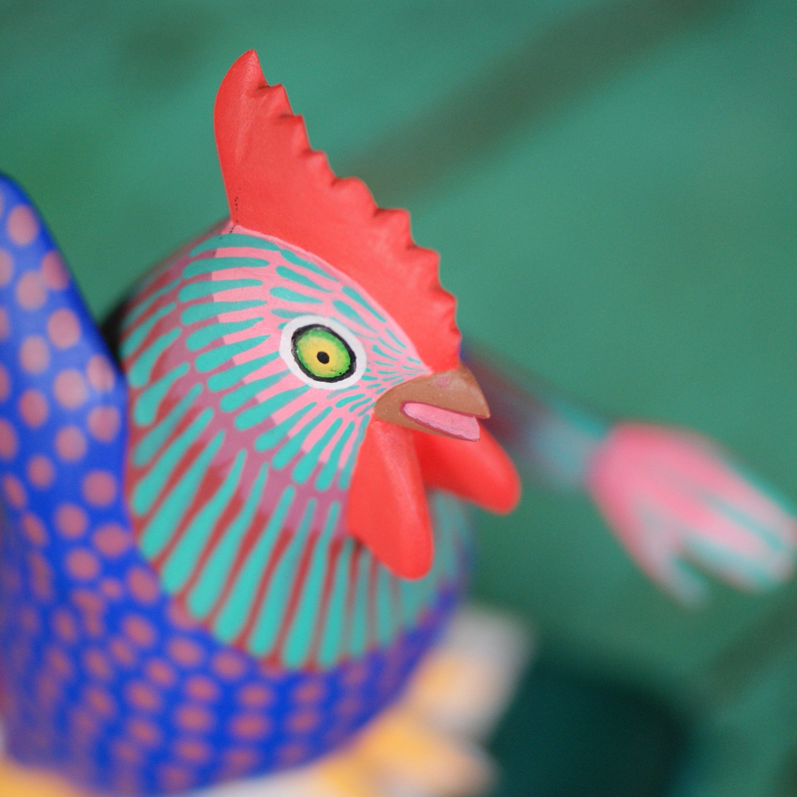 Carved and Painted Skateboard-Riding Roosters, Avelino Perez, La Unión Tejalápan Whimsical Zinnia Folk Arts   