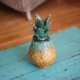 Ceramic Pineapples of Michoacán, Small Size Home Decor Zinnia Folk Arts Flat Bottom/Candleholder  
