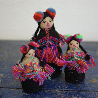 Chamula Chiapas Dolls with Pompoms, 2 Sizes Whimsical Zinnia Folk Arts   