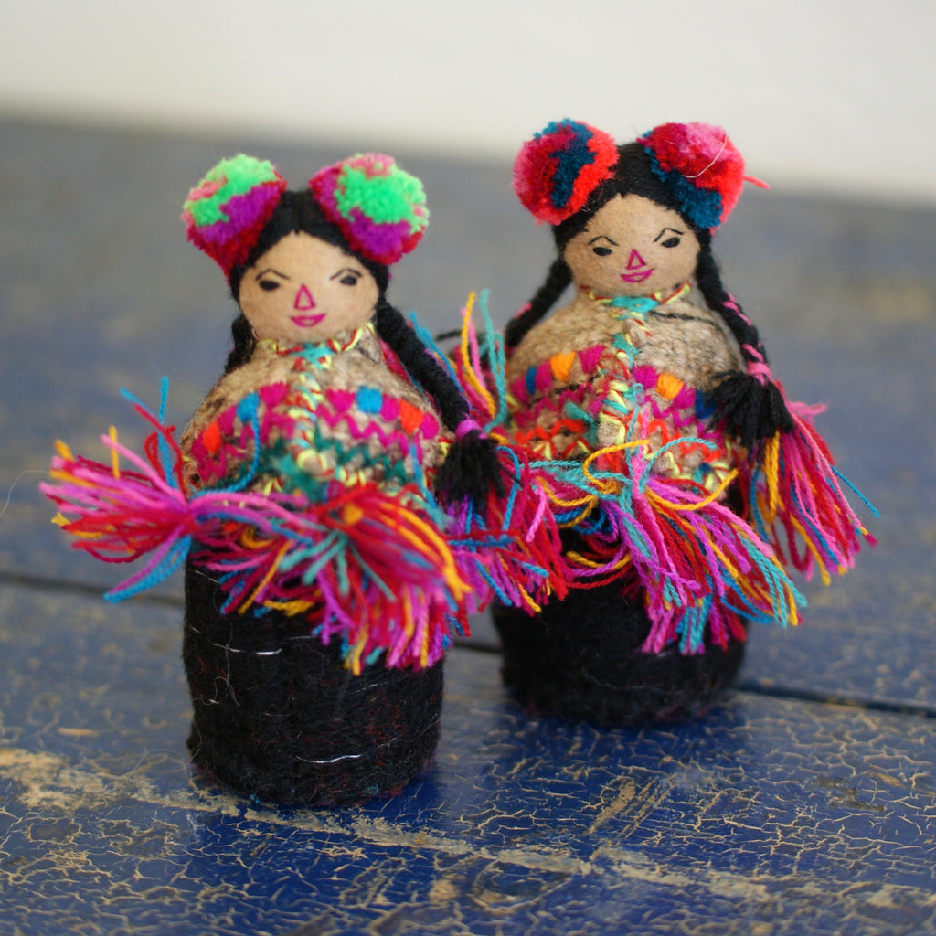 Chamula Chiapas Dolls with Pompoms, 2 Sizes Whimsical Zinnia Folk Arts Small  
