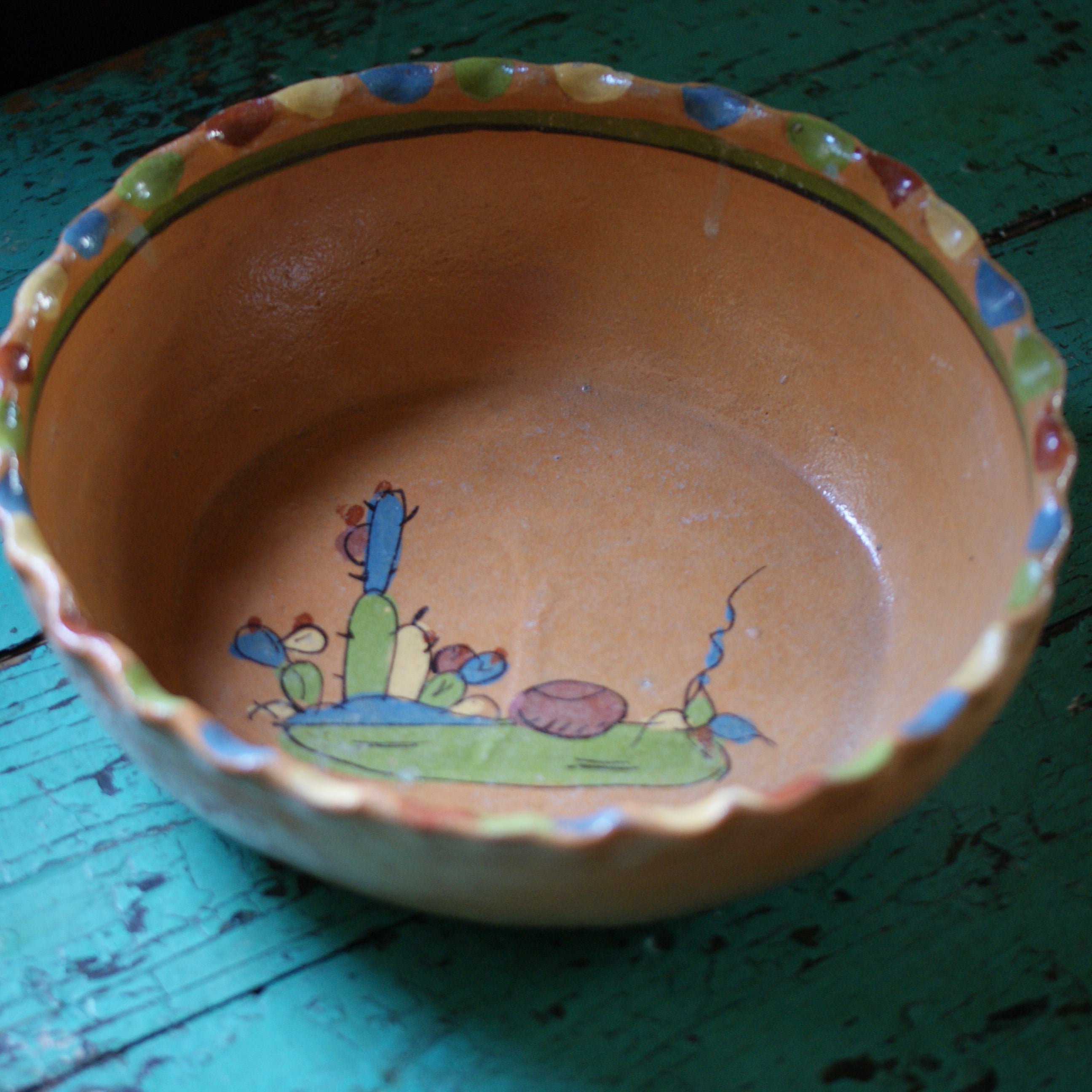 Charming Tlaquepaque Cactus Clay Bowl  Zinnia Folk Arts   