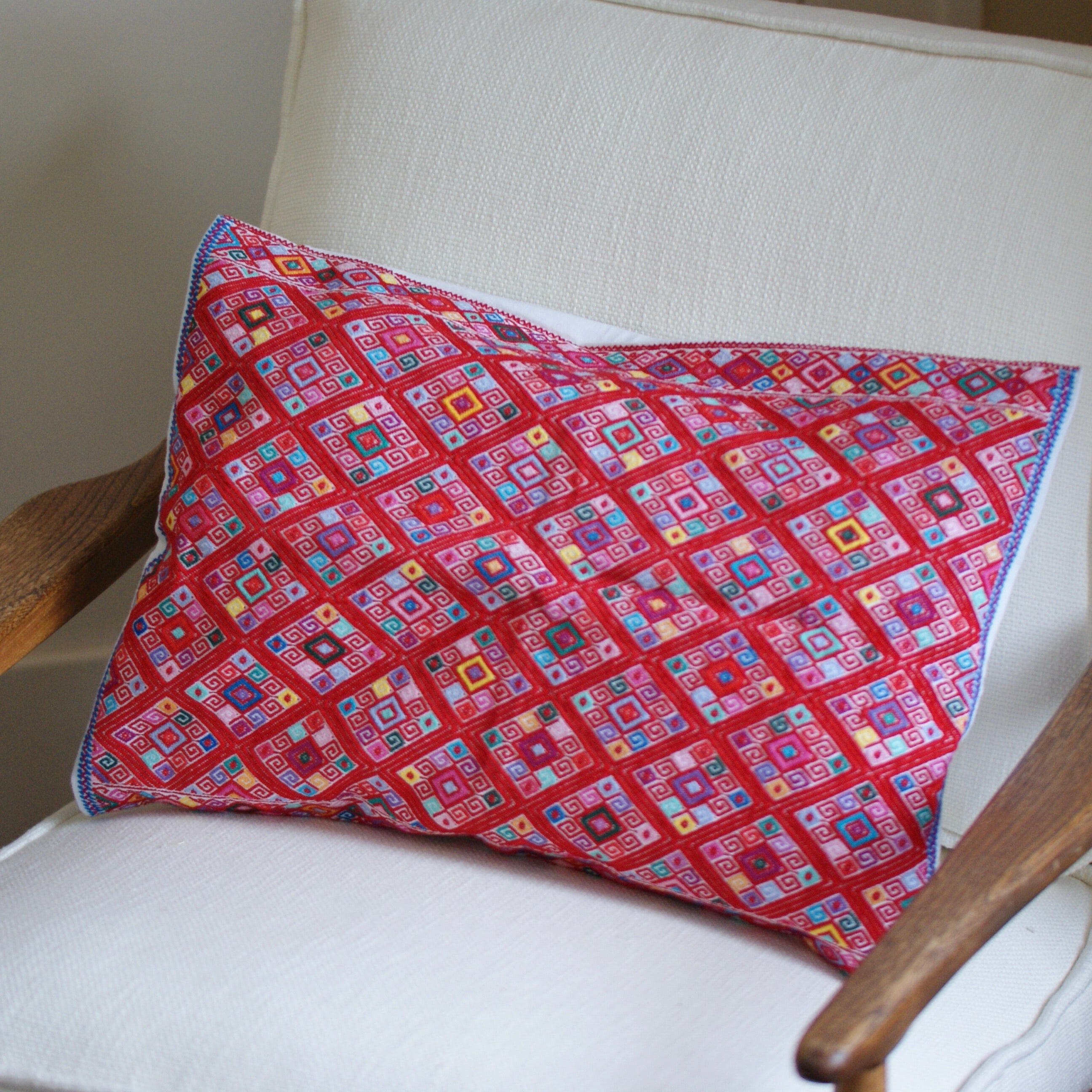 Chiapas Handwoven Lumbar Pillow, Red Diamonds textiles Zinnia Folk Arts   