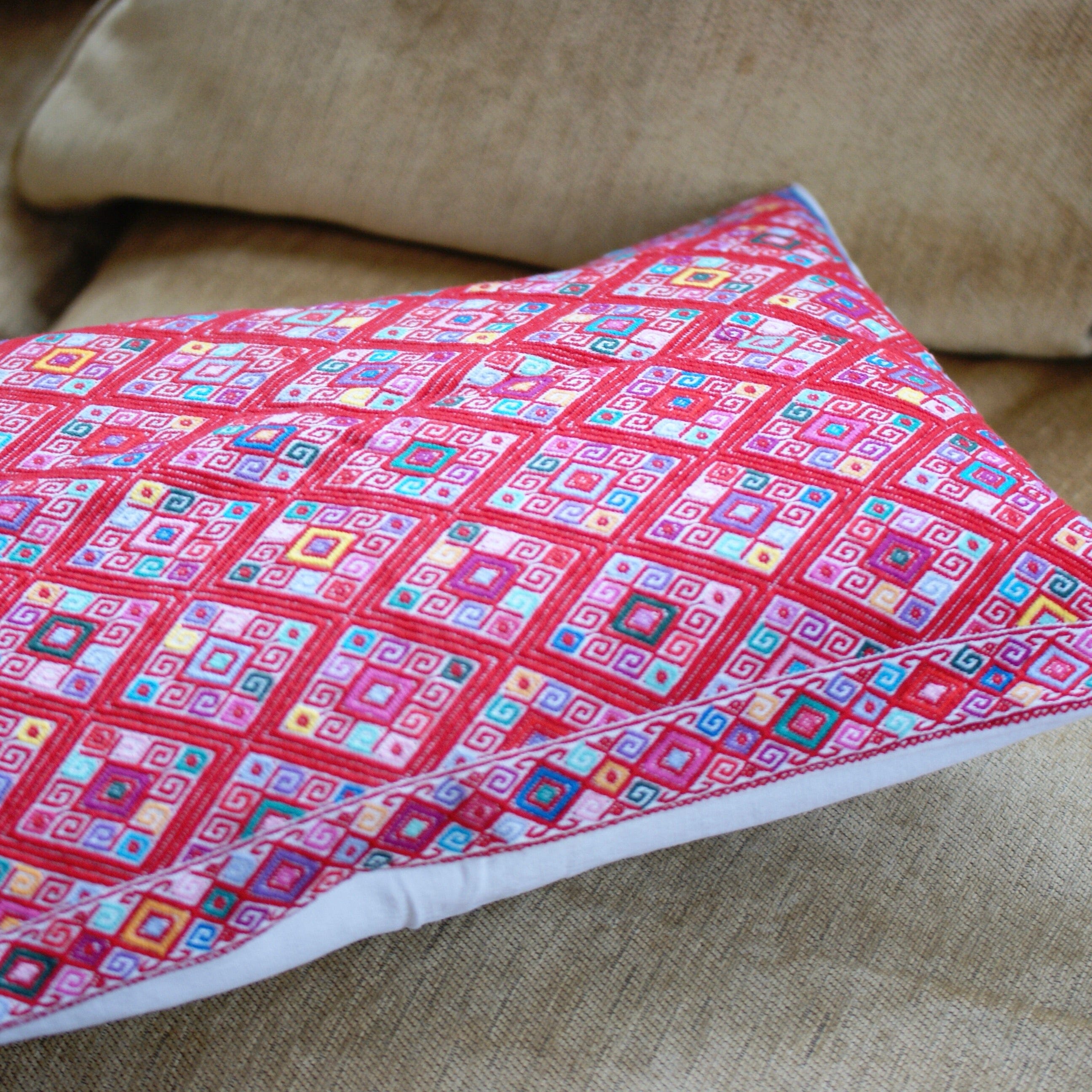 Chiapas Handwoven Lumbar Pillow, Red Diamonds textiles Zinnia Folk Arts   