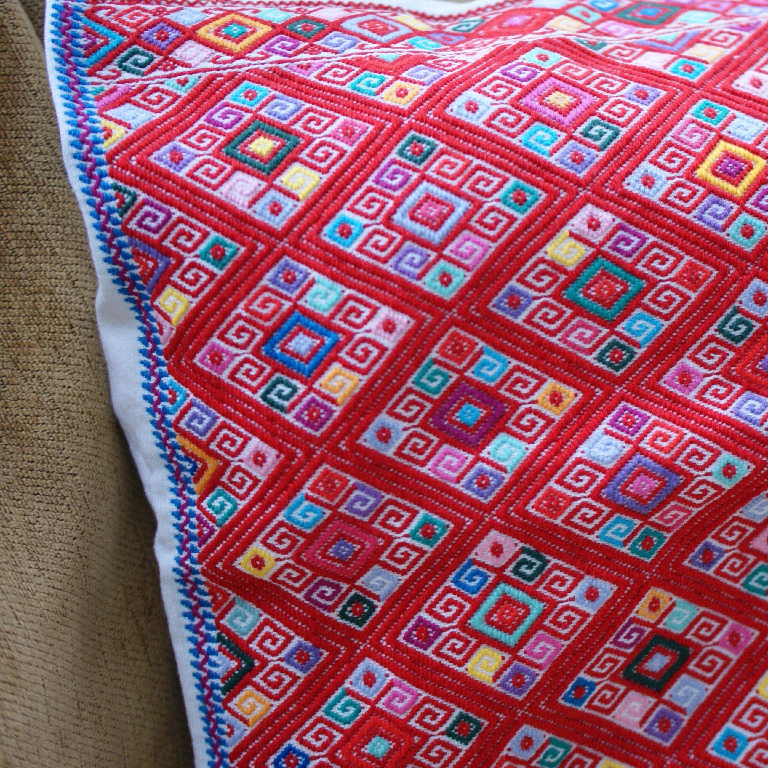 Chiapas Handwoven Lumbar Pillow, Red Diamonds textiles Zinnia Folk Arts   