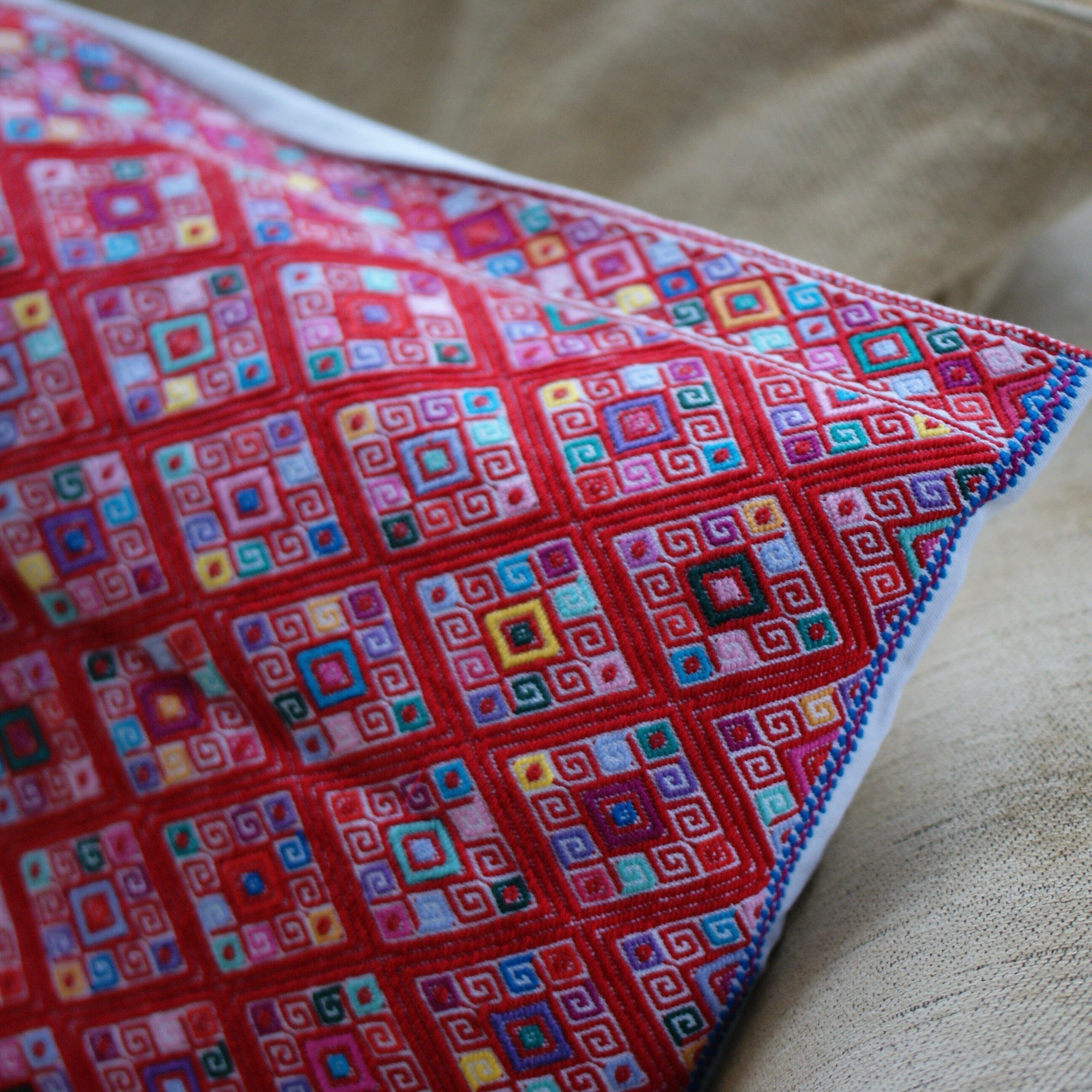 Chiapas Handwoven Lumbar Pillow, Red Diamonds textiles Zinnia Folk Arts   