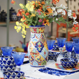 Classic Tall Tulip Shaped Talavera Flower Vase, Ready to Ship Ceramics Zinnia Folk Arts   