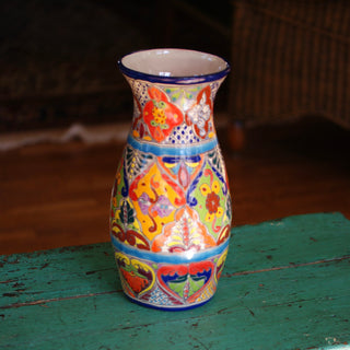 Classic Tall Tulip Shaped Talavera Flower Vase, Ready to Ship Ceramics Zinnia Folk Arts Florero Alto #1-multi  