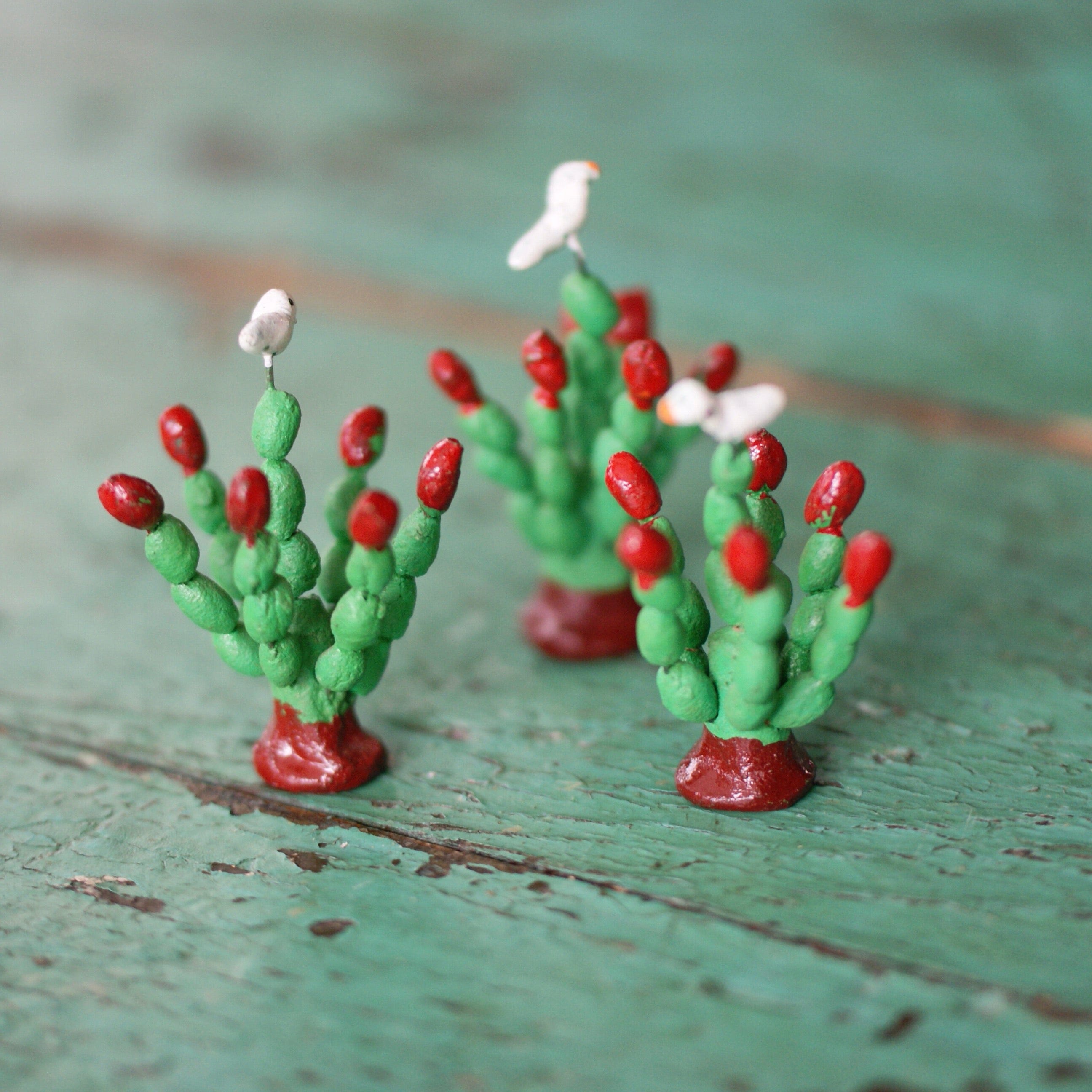Clay Christmas Cactus With Bird Christmas Zinnia Folk Arts Tiny nopal cacti