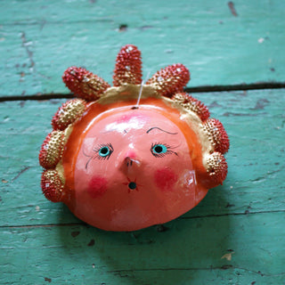 Coconut Faces Masks Zinnia Folk Arts Orange with Cones  