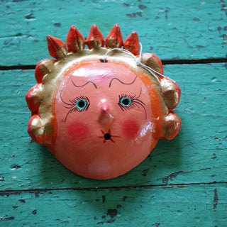 Coconut Faces Masks Zinnia Folk Arts Orange with Seashells  