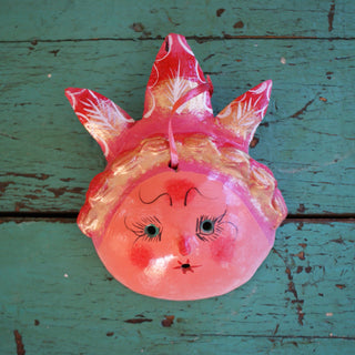 Coconut Faces Masks Zinnia Folk Arts Three pink spikes  