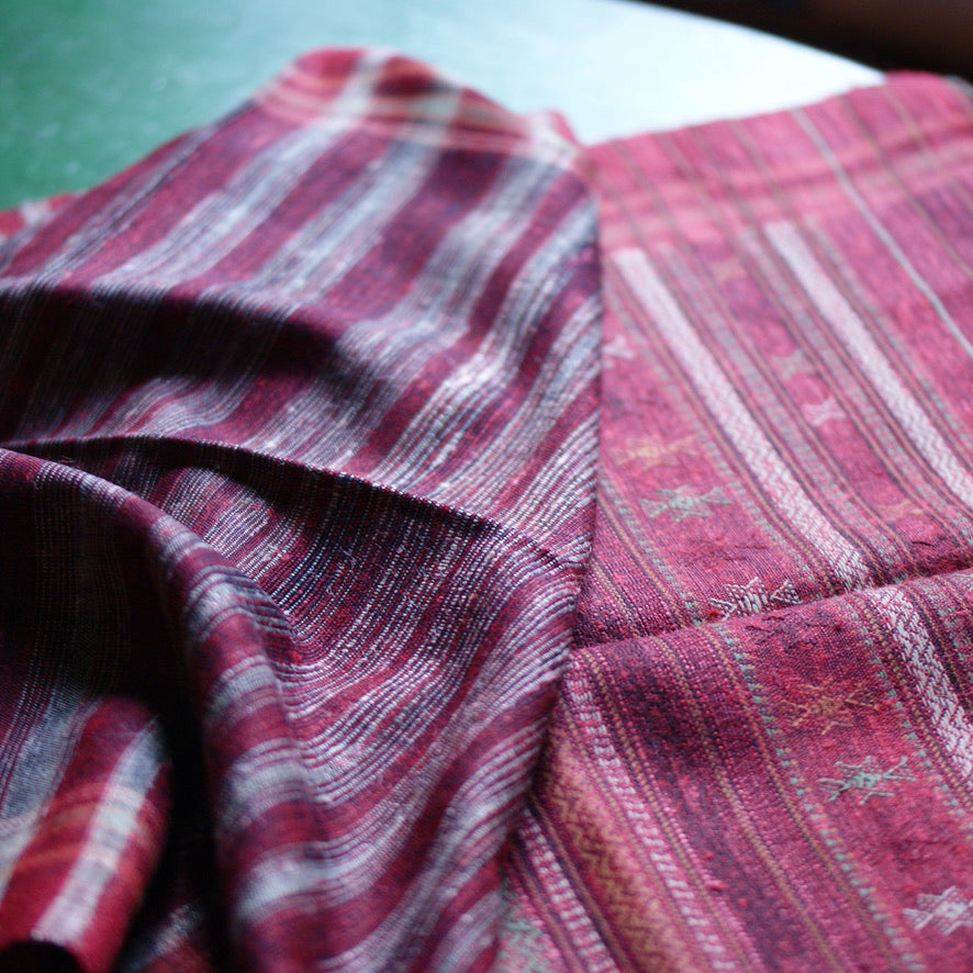 Collector's Hand Woven Shawl or Throw From India, Deep Burgundy Red Textile Zinnia Folk Arts   