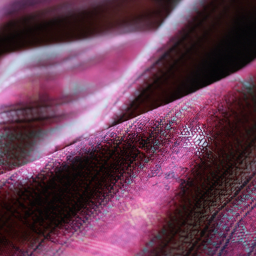 Collector's Hand Woven Shawl or Throw From India, Deep Burgundy Red Textile Zinnia Folk Arts   