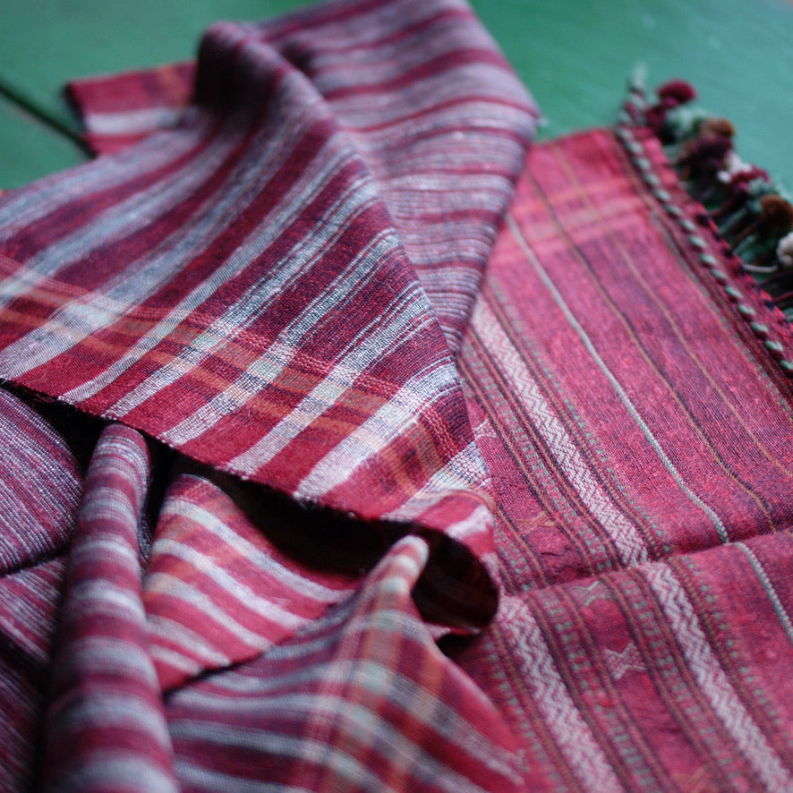 Collector's Hand Woven Shawl or Throw From India, Deep Burgundy Red Textile Zinnia Folk Arts   