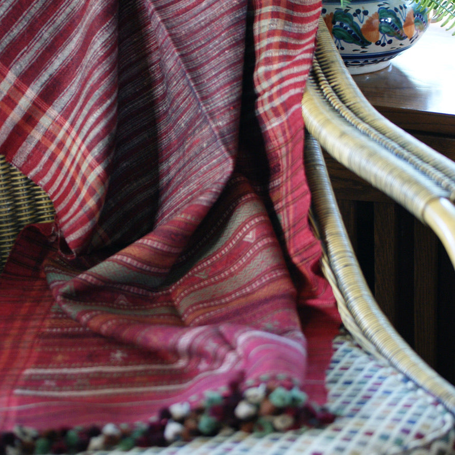 Collector's Hand Woven Shawl or Throw From India, Deep Burgundy Red Textile Zinnia Folk Arts   