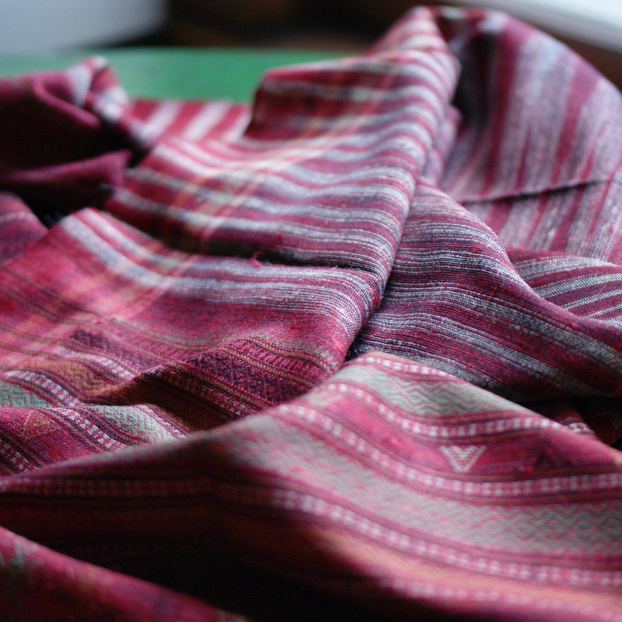 Collector's Hand Woven Shawl or Throw From India, Deep Burgundy Red Textile Zinnia Folk Arts   