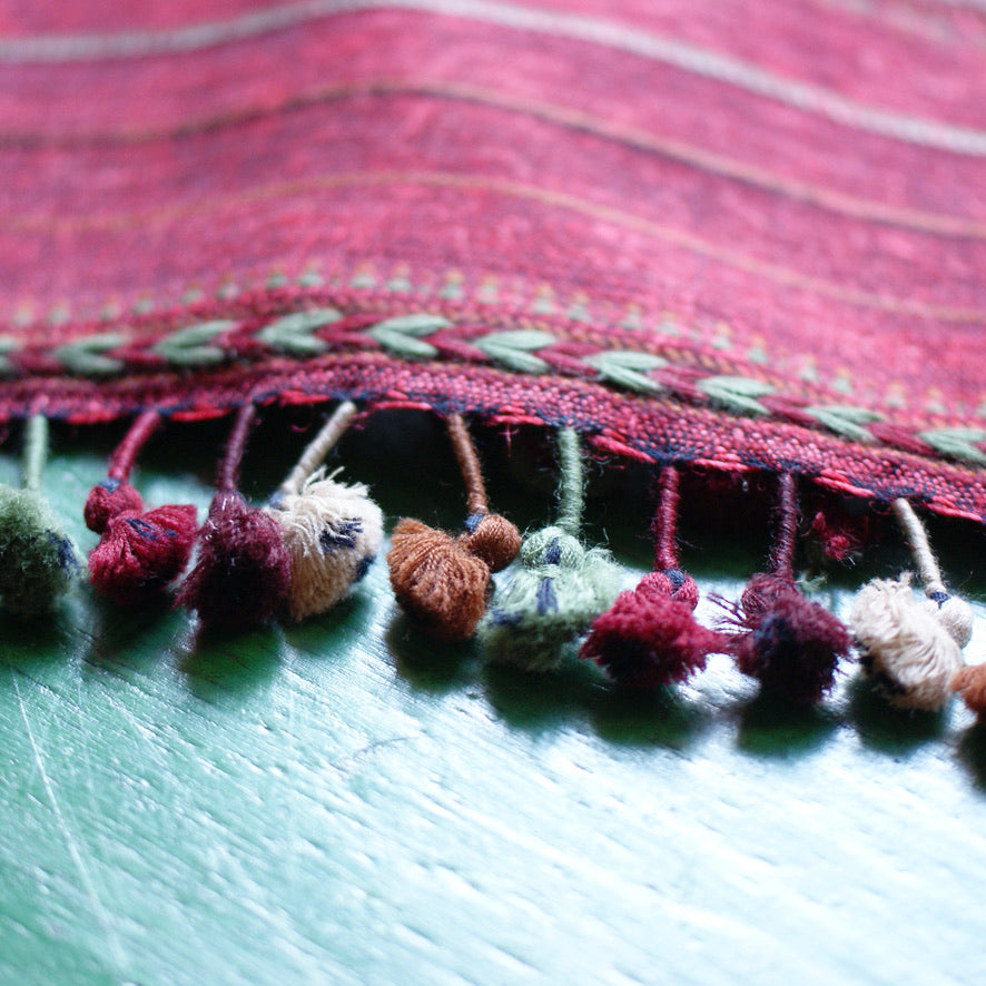 Collector's Hand Woven Shawl or Throw From India, Deep Burgundy Red Textile Zinnia Folk Arts   