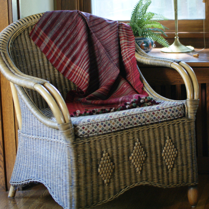 Collector's Hand Woven Shawl or Throw From India, Deep Burgundy Red Textile Zinnia Folk Arts   