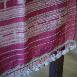 Collector's Hand Woven Silk, Cotton & Wool Throw From India, Burgundy Red with Natural Designs Textile Zinnia Folk Arts   